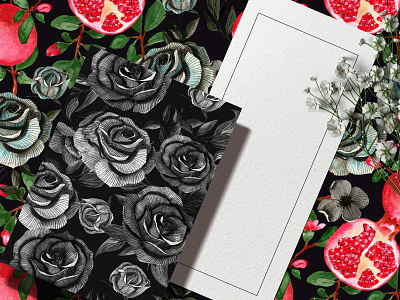 "Night Garden" Pomegranate Roses Pattern