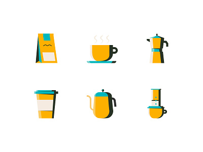 Coffee icons aeropress beans cafe coffee cup drip icon illustration vector