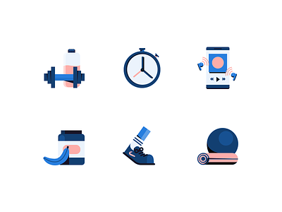 Gym Icons design gym icons illustration playlists stopwatch water weights yoga