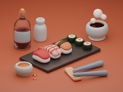 3D Japanese Food 2.9 blender 3d 3d art 3d blender 3d food 3d illustration 3d modeling art blender c4d cinema 4d design food graphic design illustration render sushi ui