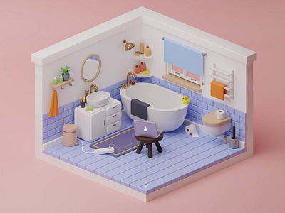 3D Room Animation - Bathroom 2.9 blender 3d 3d animation 3d art 3d blender 3d illustration 3d room animation bathroom cartoon design illustration isometric room ui