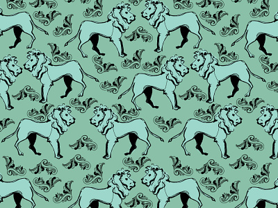 Green Lion animal art design fabric illustration lion pattern surfacedesign textile vector