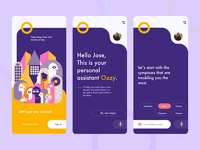 Anxiety Assistant - Mobile Application anxiety application design branding branding design clean clean design dark ui health illustration illustrations ios mental health minimal mobile ui ui design uiux ux violet