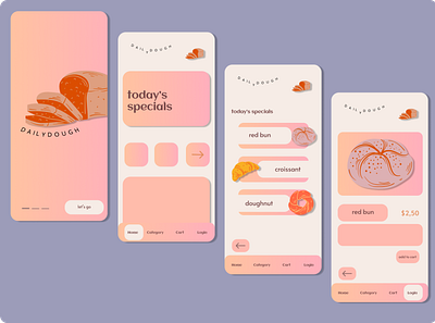 daily dough app, bakery delivery app design minimal ui