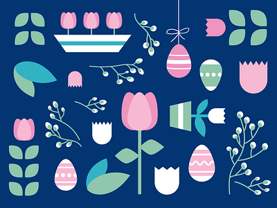 Easter postcard easter festive flowers green illu illustration pink spring vector