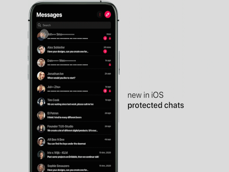 Pincode protected messages for iOS! adobe xd adobexd app app design chat chats concept design interface ios messages pincode privacy ui ui design ui ux uiux