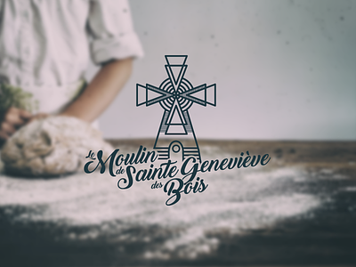 Le Moulin de Sainte Genevieve des Bois logo bakery branding bread graphic design identity line logo mark typography vector