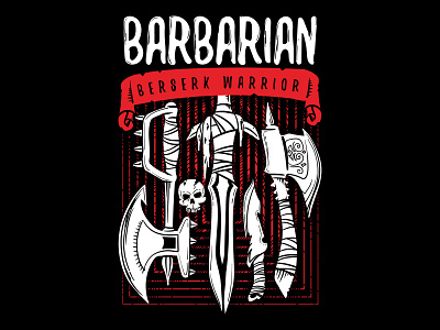 Barbarian - Berserk Warrior 2d axe barbarian berserker board game critical role d20 design dice dm dnd dungeons and dragons fantasy geek logo magic nerd rage roll initiative warrior