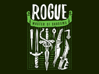 Rogue - Master of Shadows 2d assassin board game critical role d20 design dice dm dnd fantasy geek logo magic nerd rogue roll initiative scout sneak attack swashbuckler thief