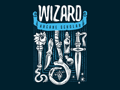 Wizard - Arcane Scholar 2d arcane board game critical role d20 design dice dm dnd dungeons and dragons fantasy geek logo mage magic nerd roll initiative sorcerer wizard