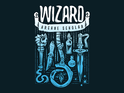 Wizard - Arcane Scholar (type 2) 2d arcane board game critical role d20 design dice dm dnd dungeons and dragons fantasy geek logo mage magic nerd roll initiative sorcerer wizard