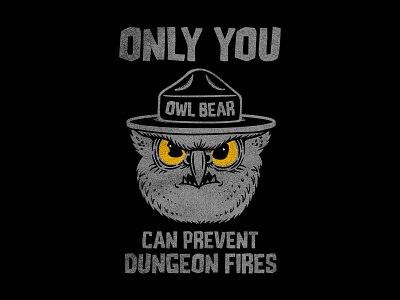 Only You Can Prevent Dungeon Fires - (Night Edition) 2d board game critical role d20 design dice dm dnd dungeon fires fantasy fireball geek logo magic nerd only you can owlbear prevent forest fires