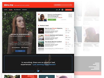 Hire.me Profile Page customisable dashboard experience profile recruitment ui user ux
