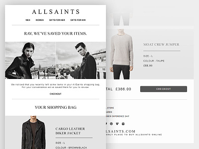 AllSaints Email Design abandon cart animated brand css email fashion responsive template