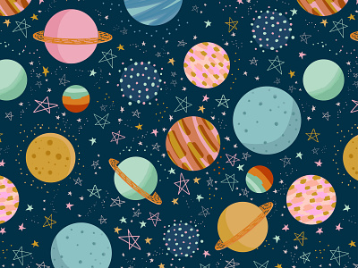 Space Dust digital illustration illustration moon pattern pattern designer planets saturn space stars surface pattern universe