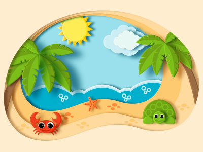 beach illustration papercut vector web