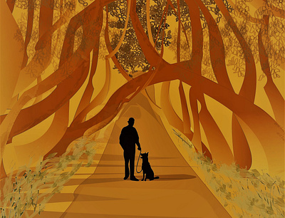 Man and a dog illustration vector