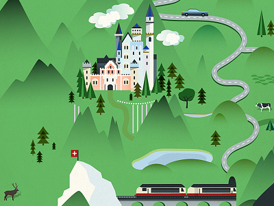Wonderland map castle illustration map neuschwanstein railway wonderland