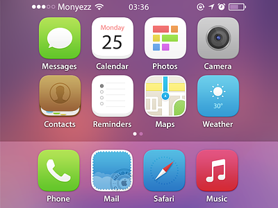 iOS homescreen wishful thinking app concept contacts homescreen icons ios mail maps reminders safari