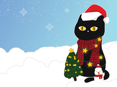 A kitty cat and light Christmas tree design illustration
