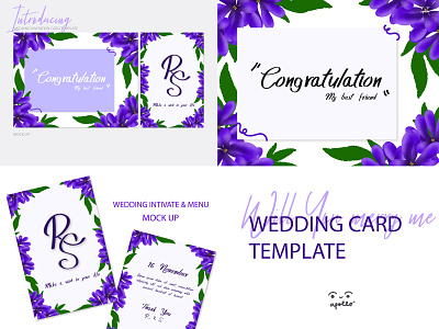 Purple Flower Wedding Card Template design graphic design illustration mock up template typography vector wedding