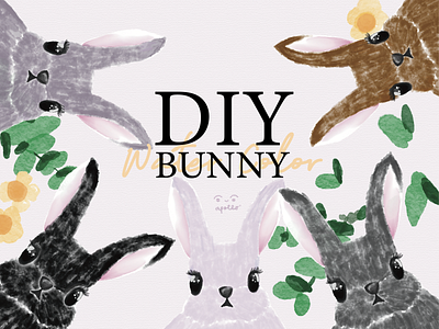 DIY 5 Rabbit Water Color Illustration design easter day graphic design illustration rabbit water color