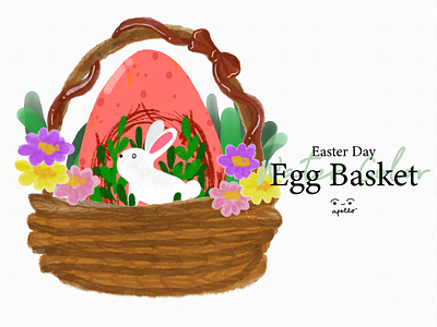 Pink Orange Rabbit Egg Basket Water Color