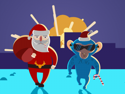 Happy New Year 2d animation character christmas illustration monkey motiongraphics new santa skilz year