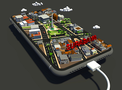 Surabaya Low Poly in Phone 3d 3d map buildings city cityscape education low polly phone