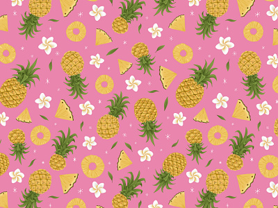 Modern Retro Tropical Pineapple Pattern colors flowers illustration modern pattern pattern design pineapple retro tropical