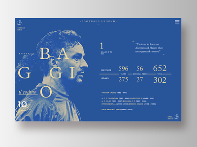 Football Legends _ Baggio data football infographic soccer ui ux web