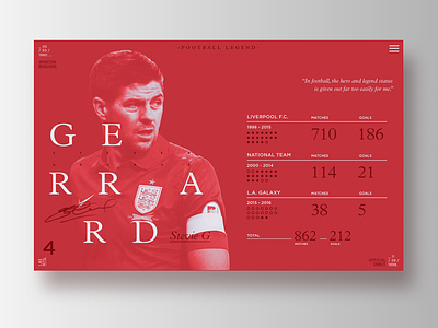 Football Legends _ Gerrard england football gerrard infographic layout liverpool soccer sport ui ux web wip