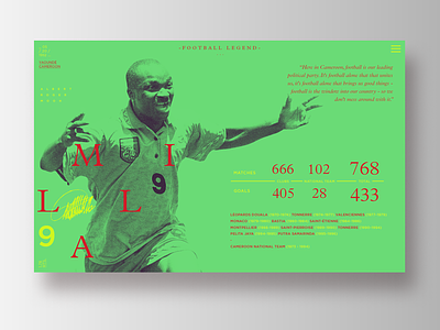 Football Legends _ Roger Milla cameroon football infographic layout profile soccer typography ui ux visual data