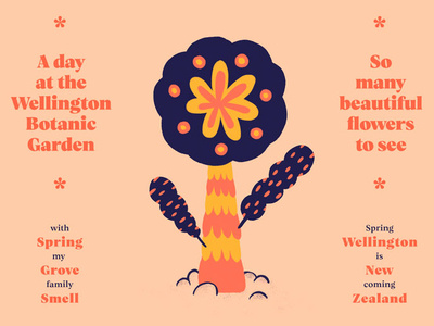 A day at the Wellington Botanic Garden flower illustration poster print spring typografy