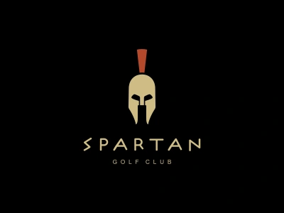 Spartan black background gold color golf helmet negative space