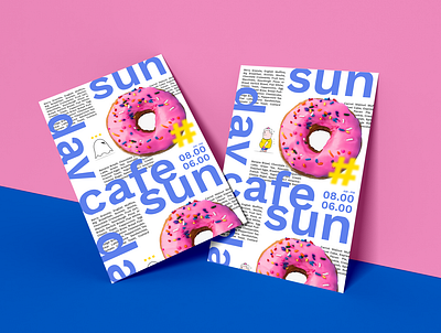 Sunday Cafe Poster branding cafe design donut food fun illustration modern packaging pink poster typogaphy