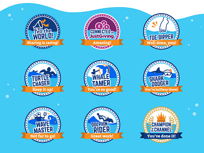 Swim22 Milestones badge campaign charity icons illustration messages milestone pool reward sport swim swimming