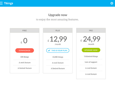 Pricing table buttons downgrade flat minimal options plan price subscription ui upgrade ux