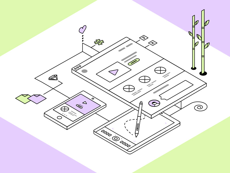 Isometric Illustration ux process creation website tablet mobile devices drawing tech illustration isometric