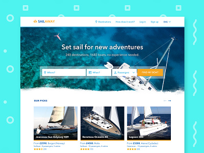 Boat renting website – desktop version boats booking desktop form header photo renting sailing thumbnails website