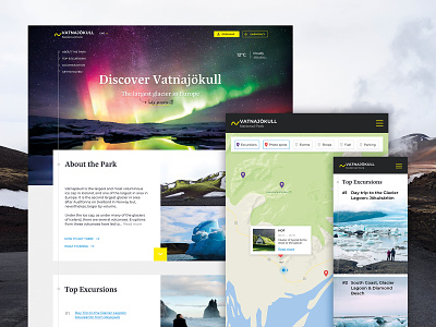 National Park website concept activities filters flat homepage iceland landscape map national park outdoors photography serif storytelling tiles website