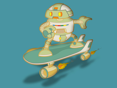skateboard robot cartoon illustration design funny illustration robot skateboard vector vintage