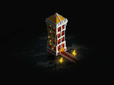 Nighttime Water Tower 3d 3d modeling magica voxel night photoshop render voxel