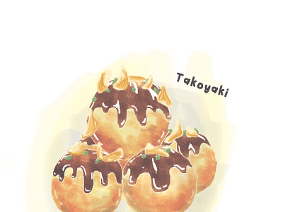 Takoyaki design food illustration japanese snack takoyaki watercolor painting