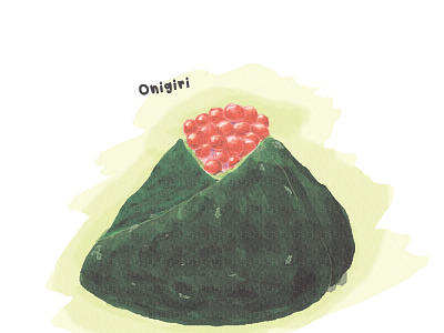 Onigiri design fish egg food green icon illustration japanese onigiri red snack summer tobiko traditional watercolor