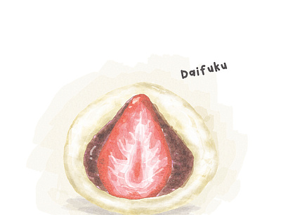 Daifuku anko art daifuku food icon illustration japanese mochi red snack strawberry summer traditional watercolor white
