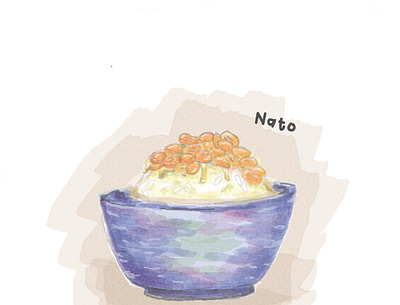 Nato design dish food icon illustration japanese natto rice traditional watercolor