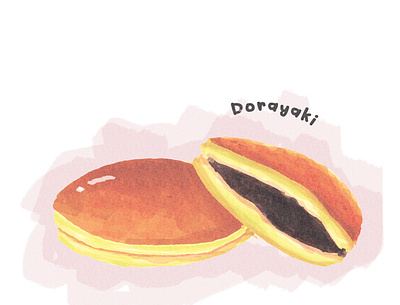 Dorayaki anko dorayaki food icon illustration japanese snack summer traditional watercolor