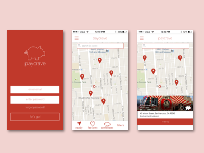 Paycrave main screens bloc mobile app paycrave payment app red