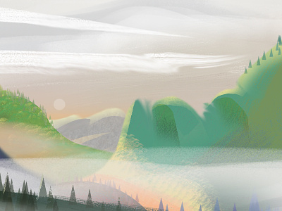 Hillside digital illustration landscape painting photoshop